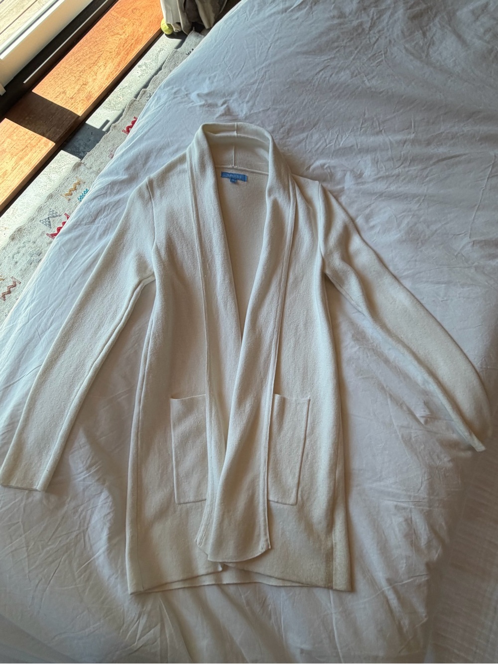 Burgess Ivory Open-Front Knit Cardigan with Pockets